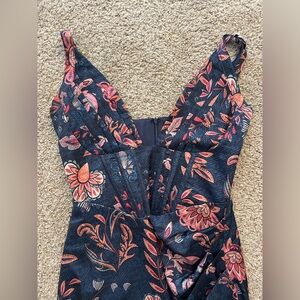 Navy and multi-coloured floral corset dress